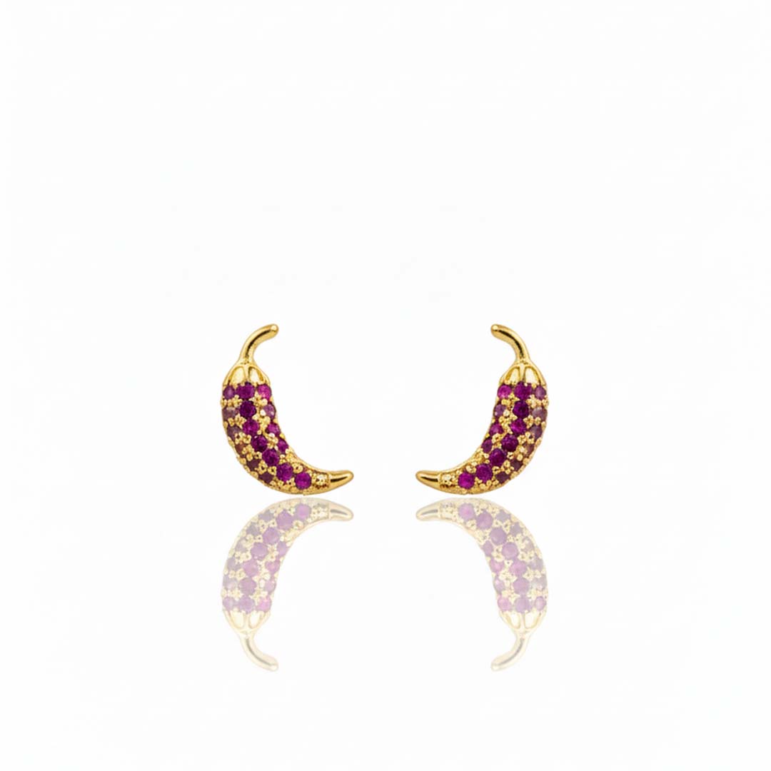 Brinco Pimentinha Cravejado Banhado em Ouro 18k