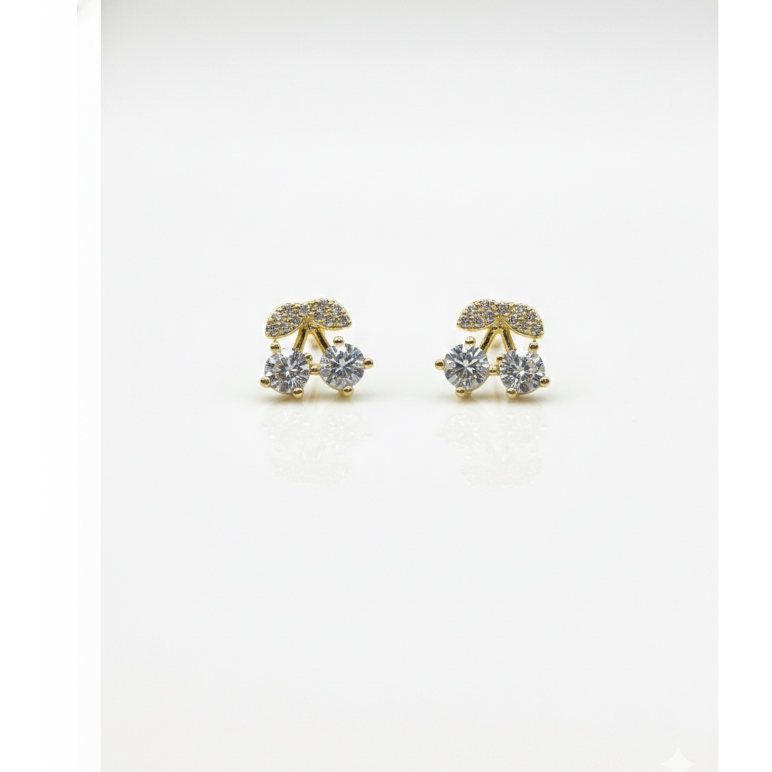 Brinco Cereja Cravejado Banhado em Ouro 18k