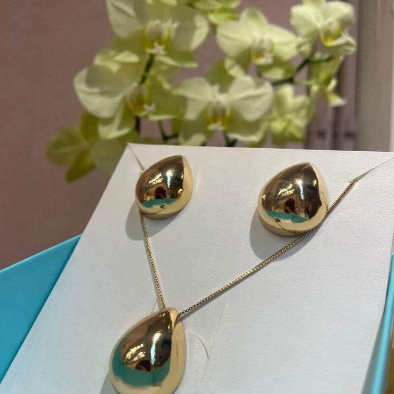 Conjunto Gota Lisa Banhado em Ouro 18K