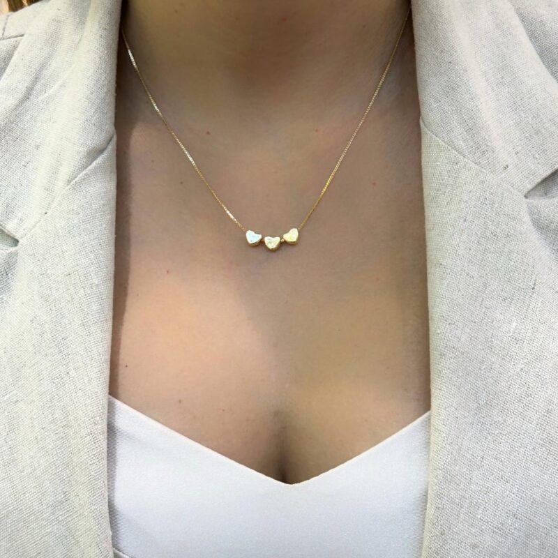 Colar 3 Corações Banhado em Ouro 18K