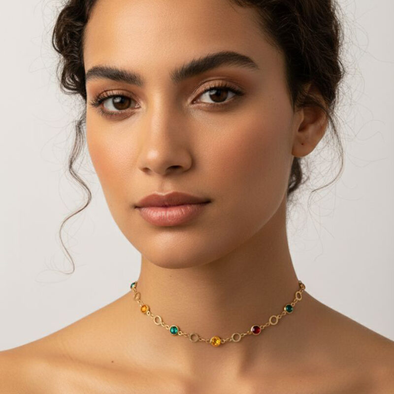 Choker T Colorido Banhado em Ouro 18k