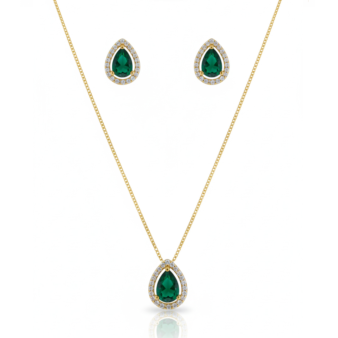 Conjunto Gota Microcravejado Banhado em Ouro 18k