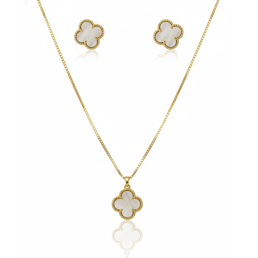 Conjunto Trevo Banhado em Ouro 18k