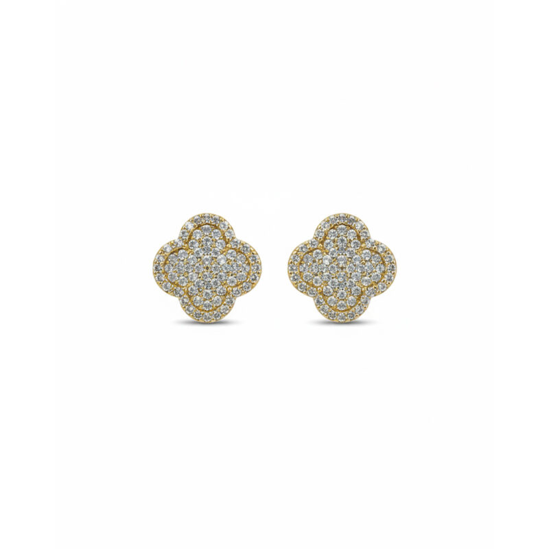 Brinco Trevo Cravejado Banhado em Ouro 18k