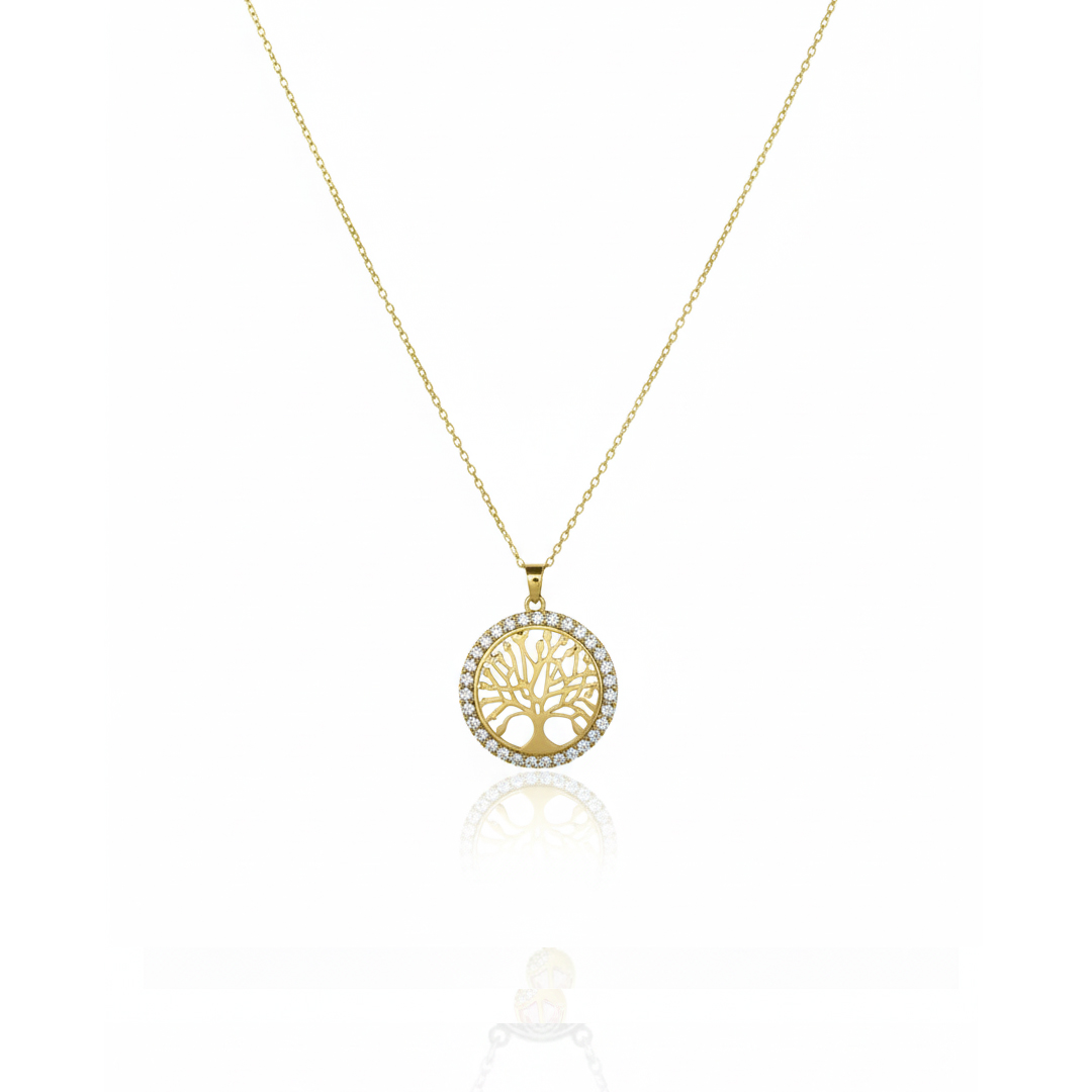 Colar Mandala Arvore da Vida Cravejado Banhado em Ouro 18k