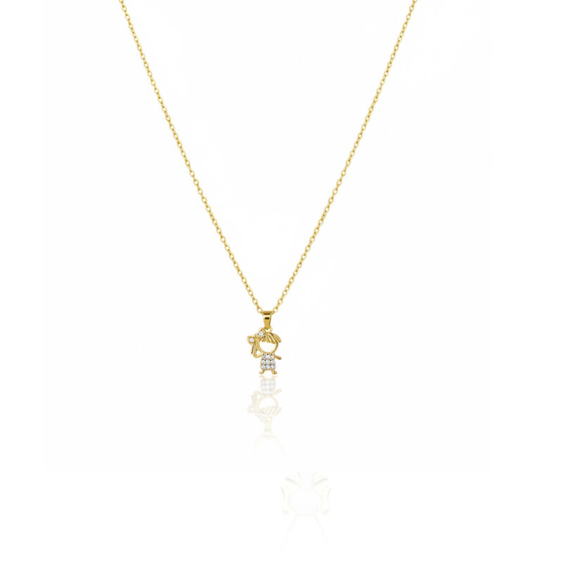 Colar (45 cm + 5 cm) Menina Lacinho  Cravejado Banhado em Ouro 18k