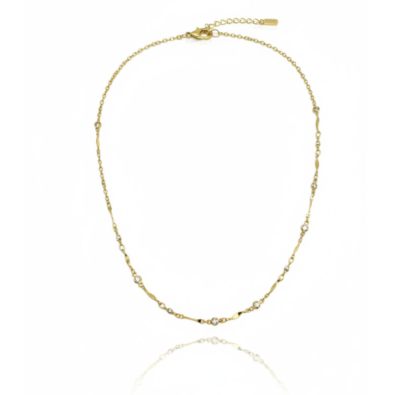 Choker(35 cm + 5 cm) T Trabalhado Cravejado Banhado em Ouro 18k