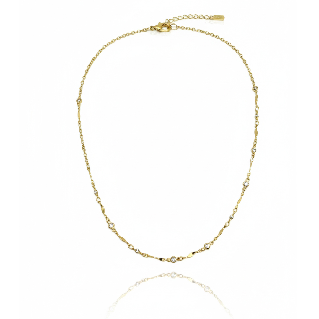 Choker(35 cm + 5 cm) T Trabalhado Cravejado Banhado em Ouro 18k