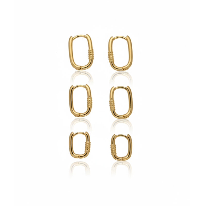 Brinco Trio Oval Trabalhado Banhado em Ouro 18k