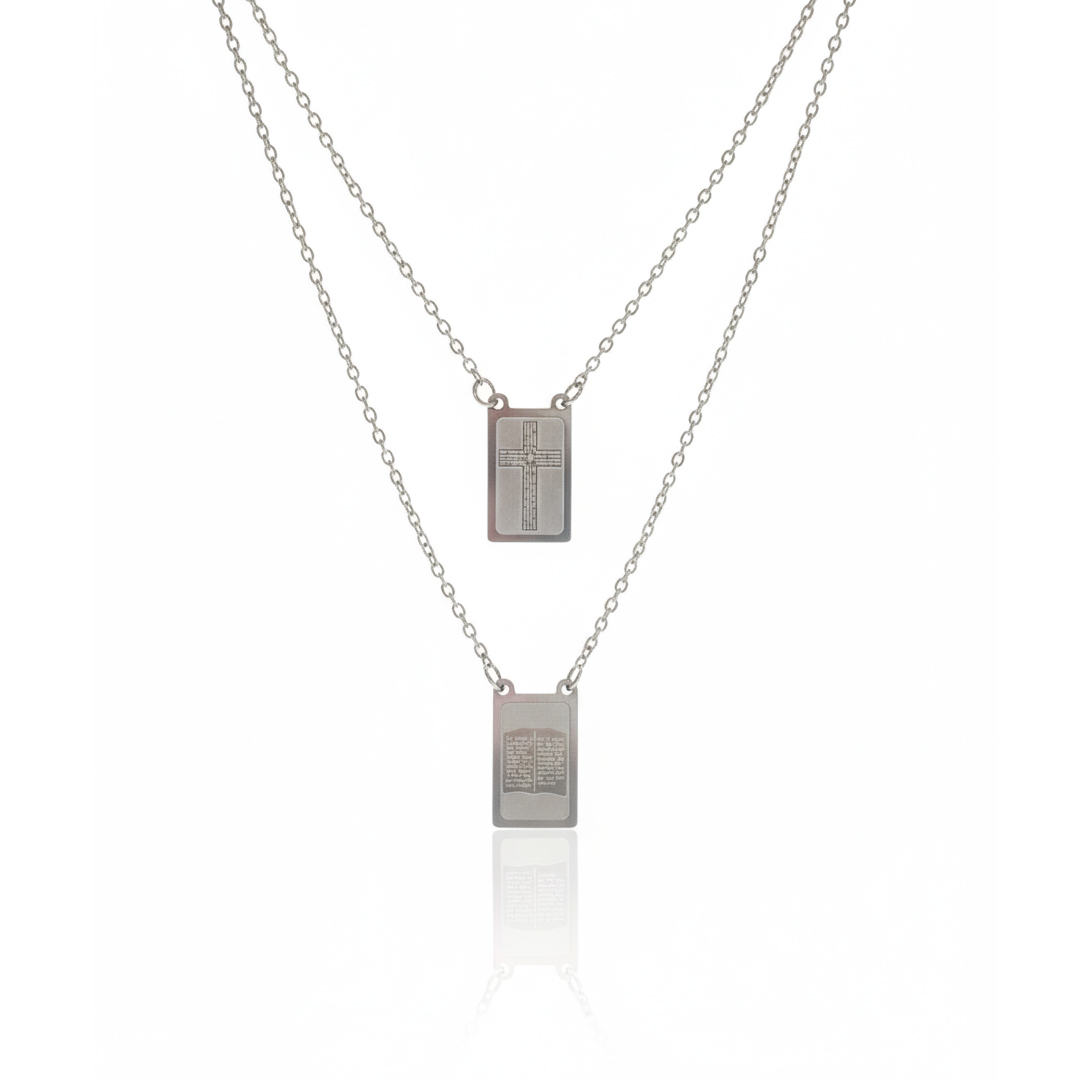 Colar Escapulario Pai Nosso/Crucifixo em Aço