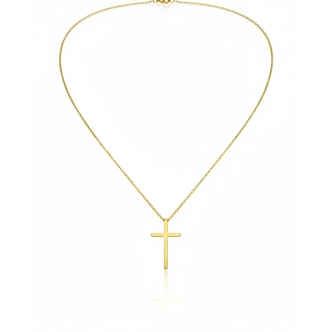 Colar (45 cm + 10 cm)  Crucifixo liso Banhado em Ouro 18k