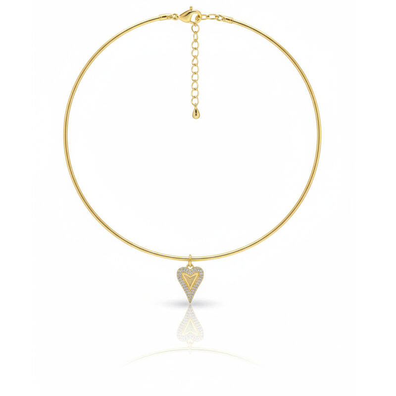 Colar Aro Coração Cravejado Banhado em Ouro 18k