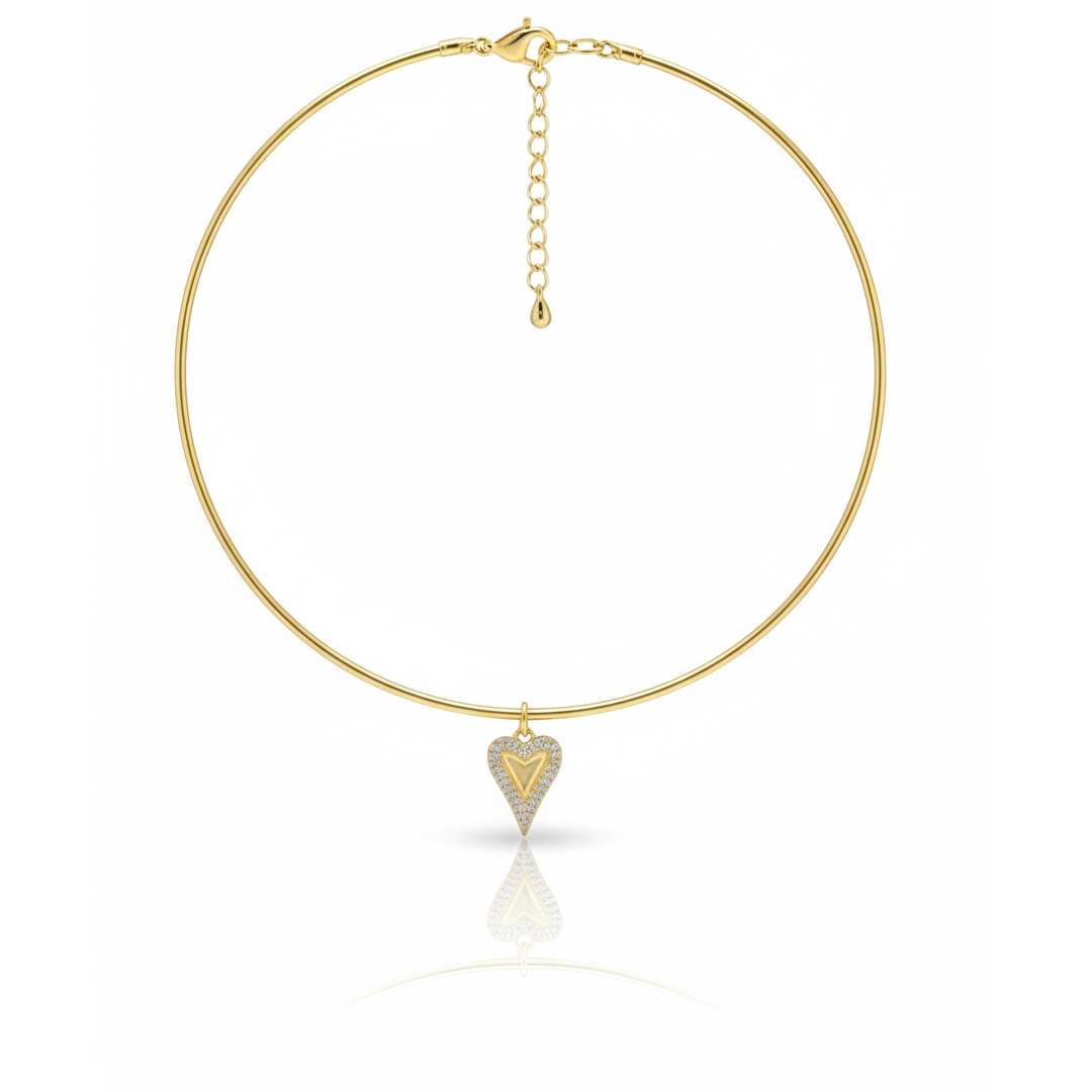 Colar Aro Coração Cravejado Banhado em Ouro 18k