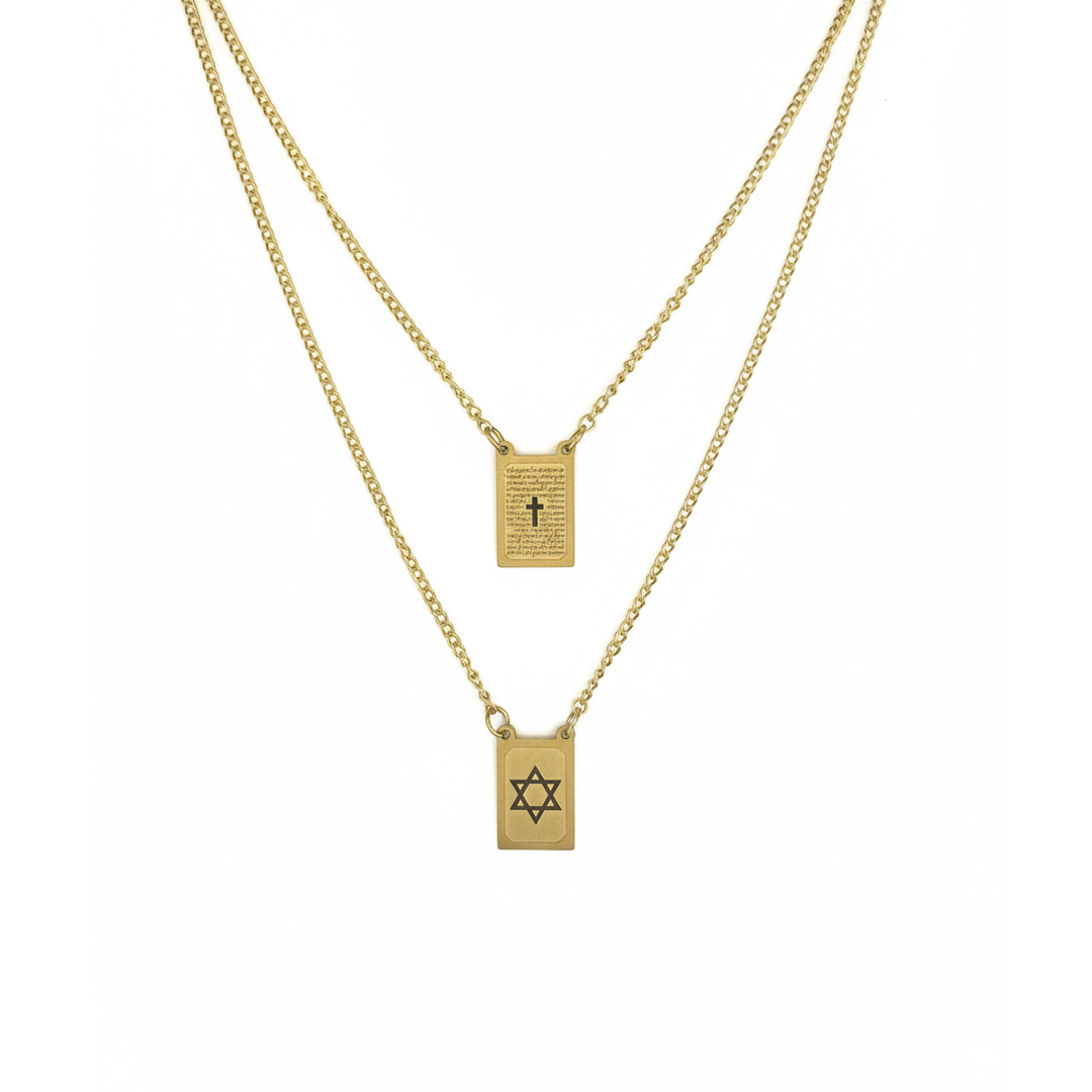 Colar Escapulario Estrela de Davi/Crucifixo em Aço