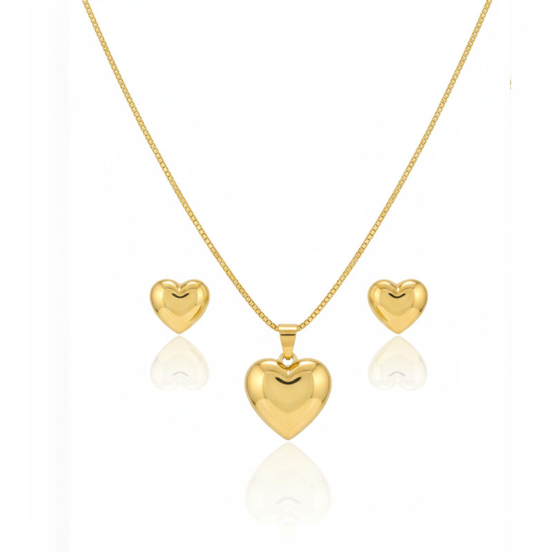 Conjunto Coração Banhado em Ouro 18k