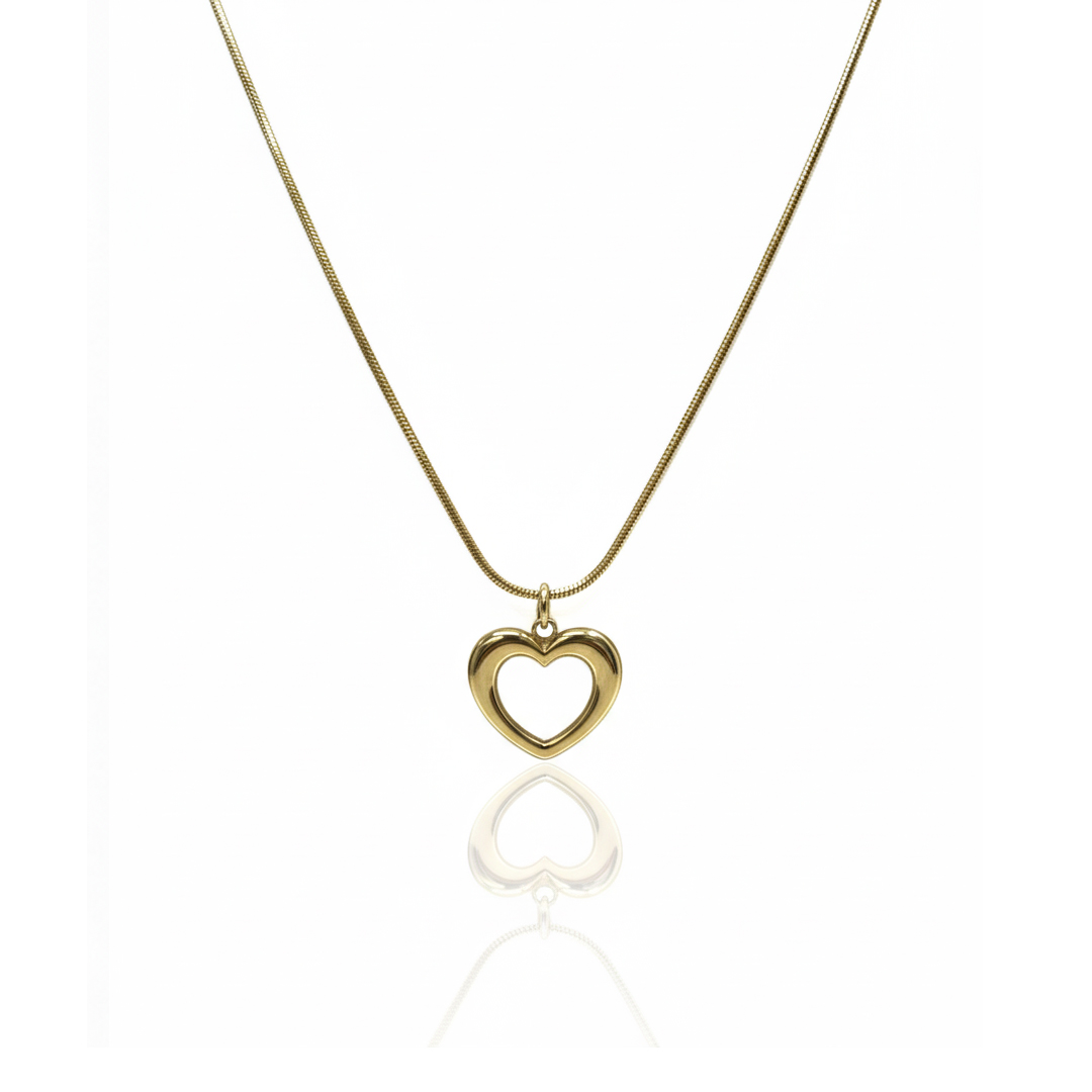 Colar (45 cm + 5 cm) Coração Vazado em Aço