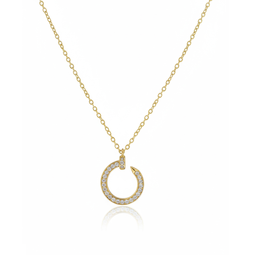 Colar Circular Prego Cravejado Banhado em Ouro 18k
