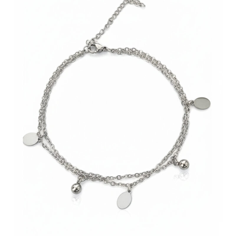 Tornozeleira Duplo Moeda Bolinha em Aço