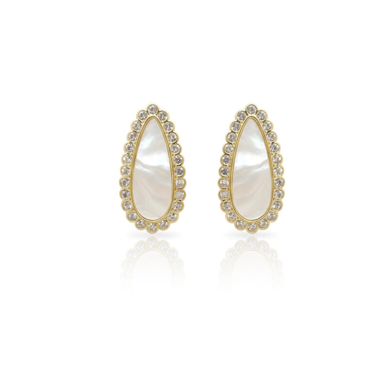 Brinco Gota Trabalhada Cravejado Banhado em Ouro 18k