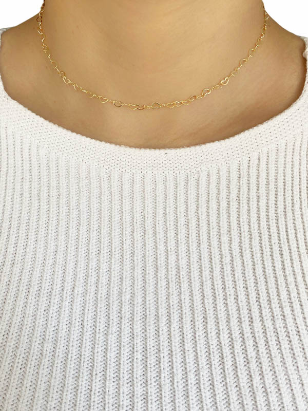 Choker Mini Corações Vazado banhado em Ouro 18K