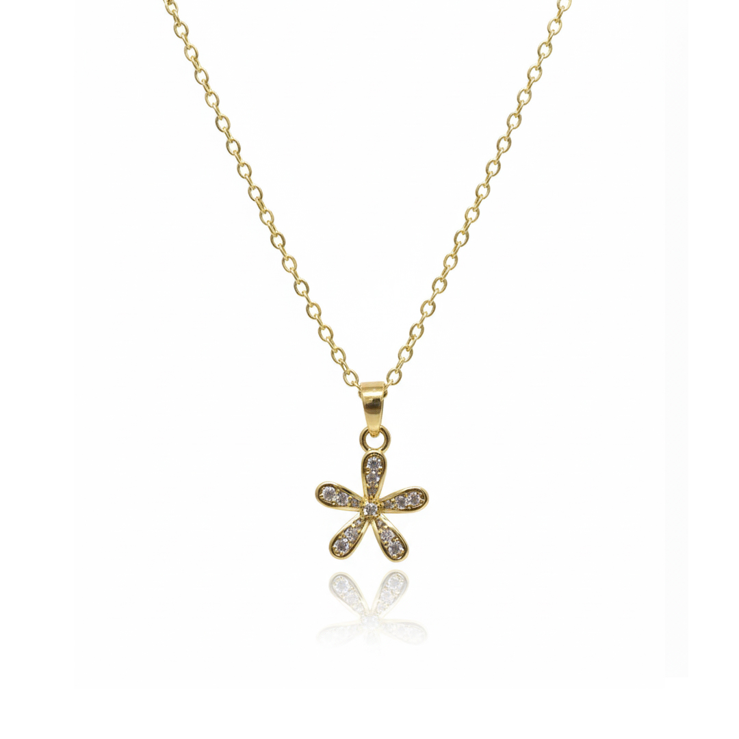 Colar Flor Cravejado Banhado em Ouro 18k