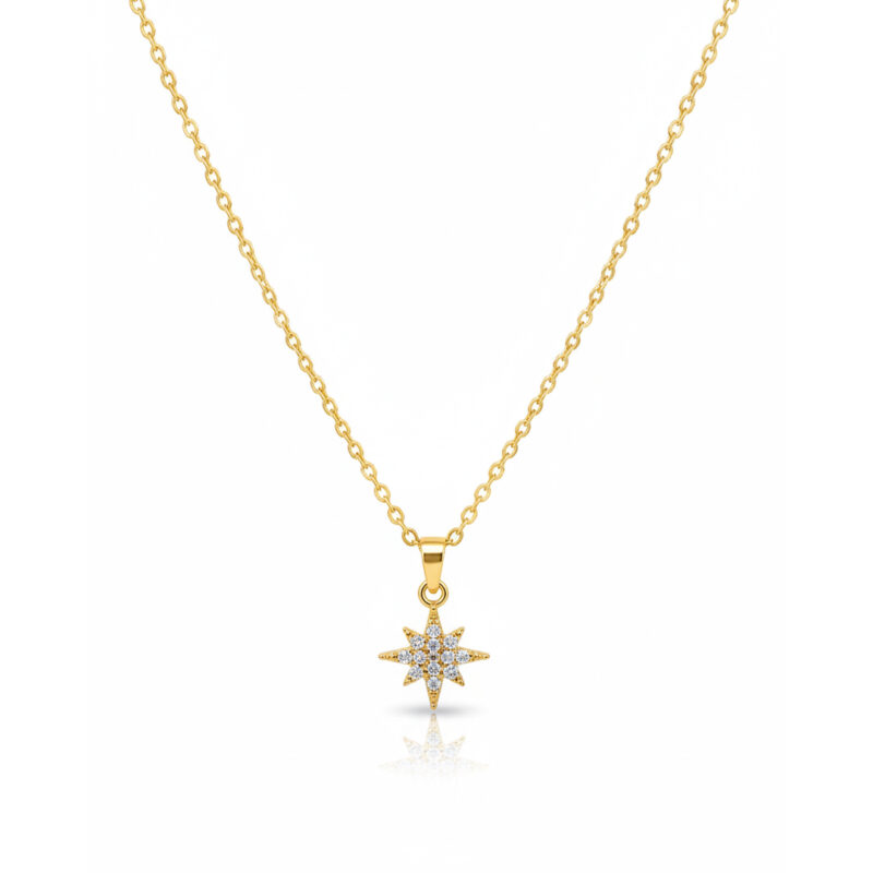 Colar(45 cm + 5cm) Estrela Cravejado Banhado em Ouro 18k