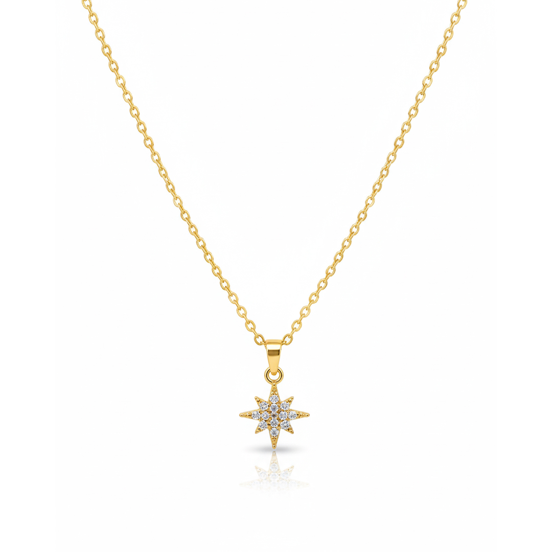 Colar(45 cm + 5cm) Estrela Cravejado Banhado em Ouro 18k