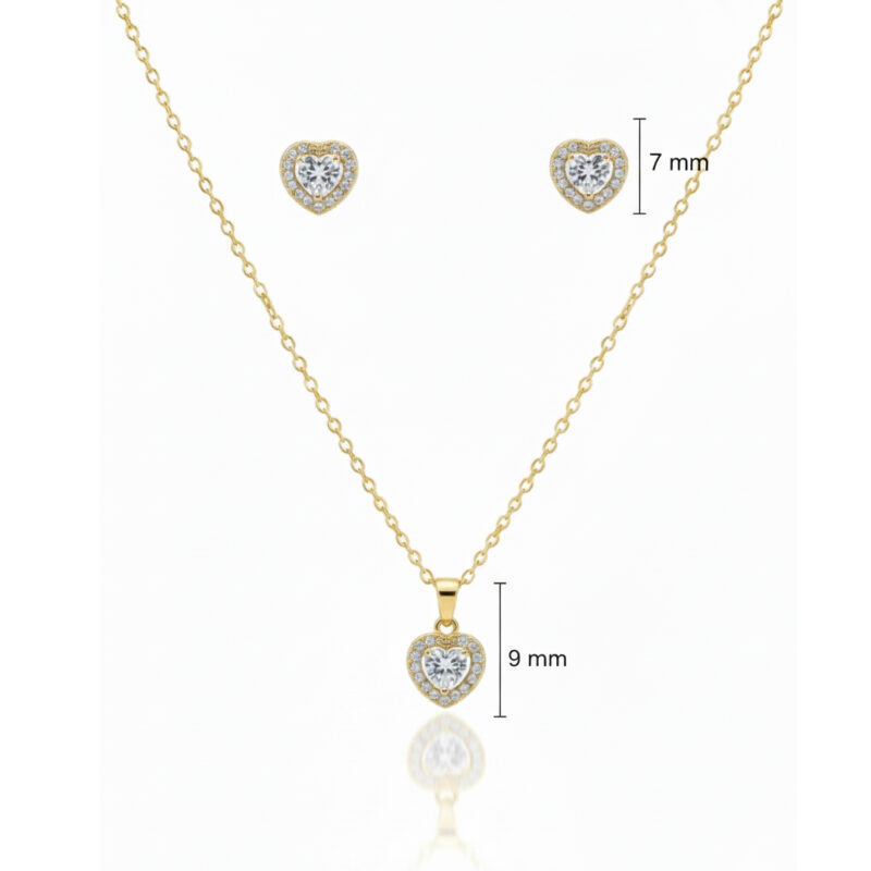 Conjunto Coração Trabalhado Cravejado em Ouro 18k