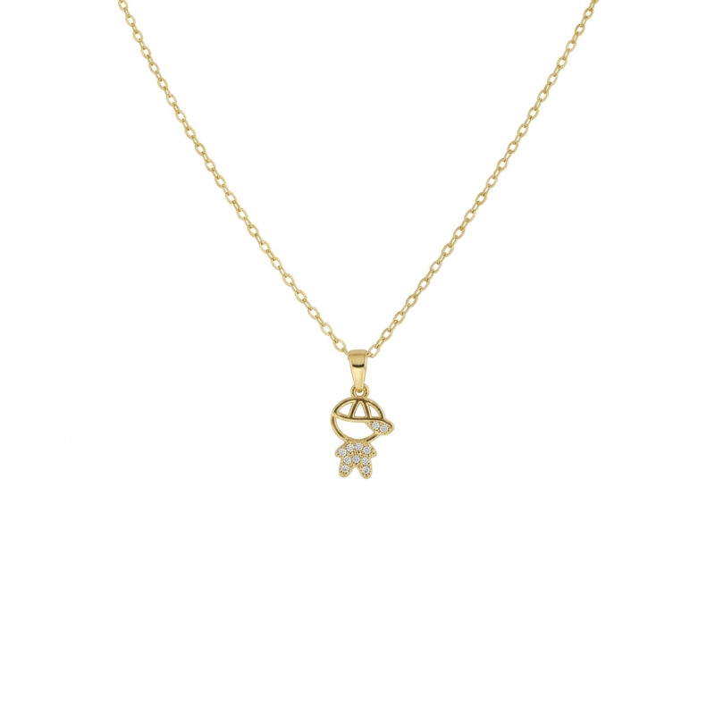 Colar (45 cm + 5 cm) Menino Bonezinho Cravejado Banhado em Ouro 18k