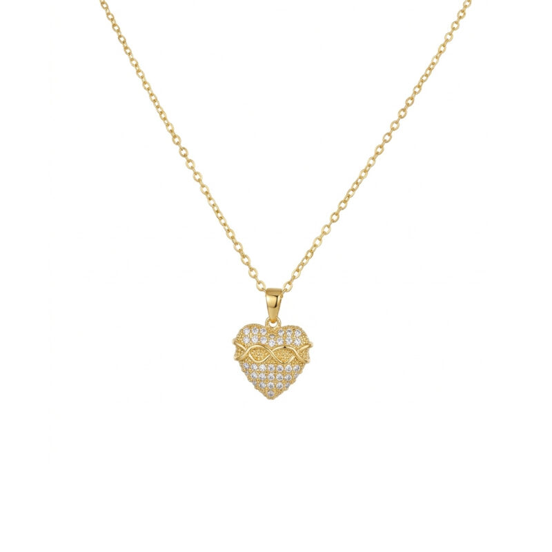 Colar(45 cm + 5 cm)Coração Sagrado  Cravejado Banhado em Ouro 18k