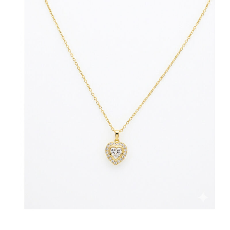 Colar(45 cm + 5 cm)Coração Cravejado Banhado em Ouro 18k