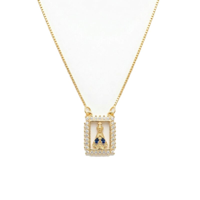 Colar Quadrado Cravejado Banhado em Ouro 18k