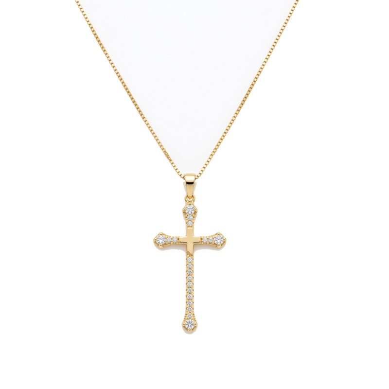 Colar Crucifixo Cravejado Banhado em Ouro 18K