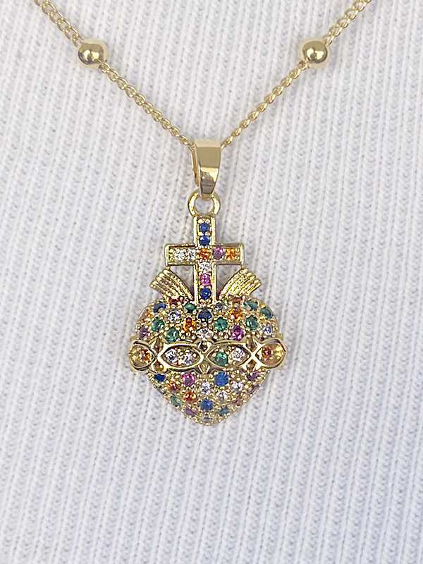 Colar Sagrado Coração Cravejado Banhado em Ouro 18K