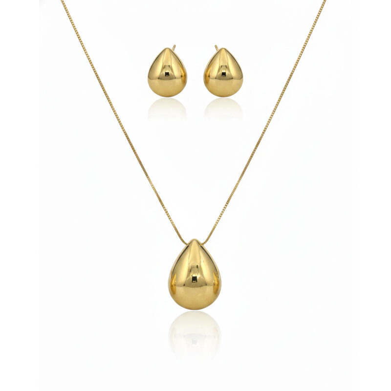 Conjunto Gota Lisa Banhado em Ouro 18K