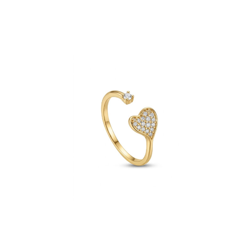 Anel Coração Ponto de Luz  Regulavel Cravejado Banhado em Ouro 18k