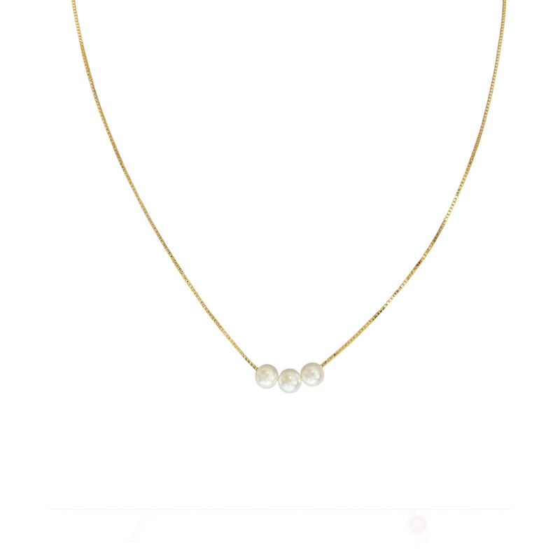 Colar 3 Perolas Banhado em Ouro 18k