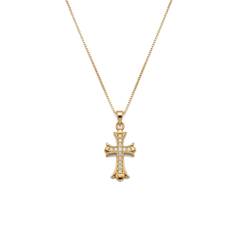 Colar Crucifixo Cravejado Banhado em Ouro 18k