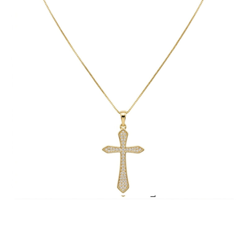 Colar Crucifixo Cravejado Banhado em Ouro 18k
