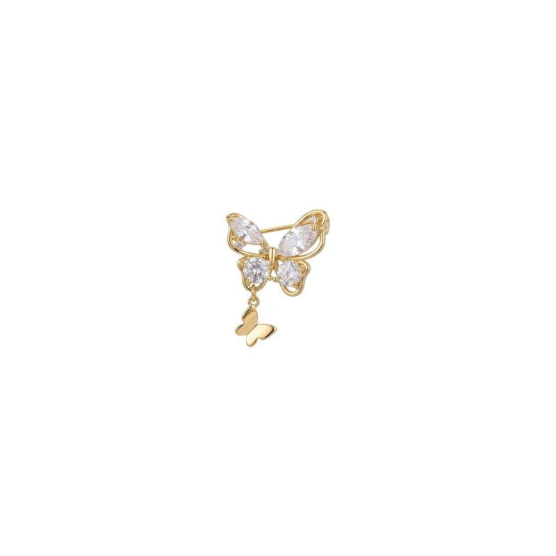 Broche Borboletas Cravejado Banhado em Ouro 18k