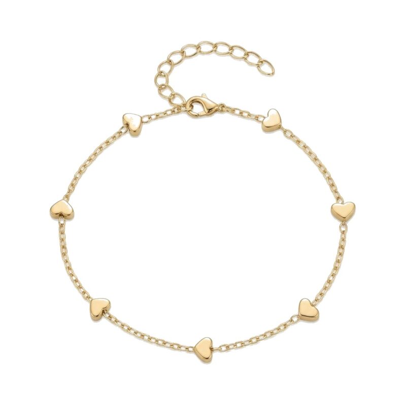 Pulseira (17 cm +5 cm) Corações Banhado em Ouro 18k