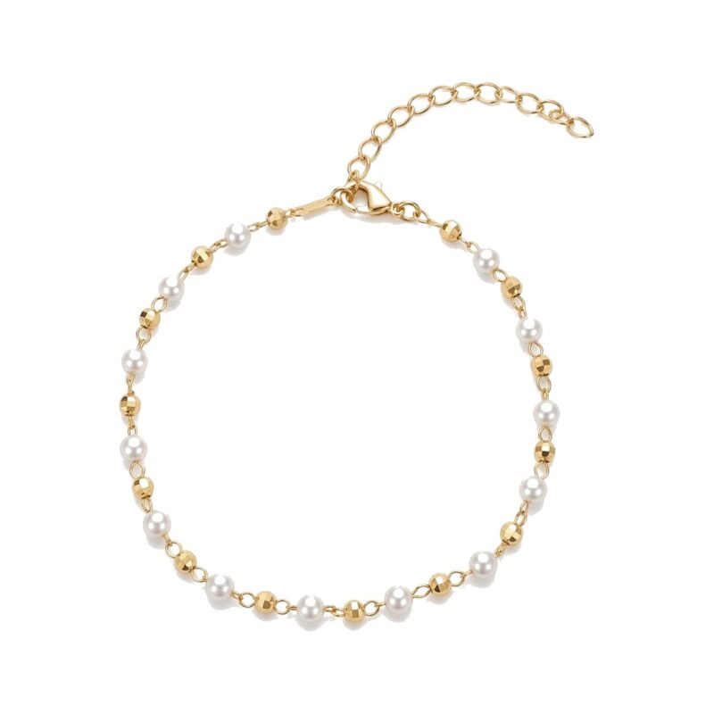 Pulseira(17 cm +5 cm)Esfera Perola Banhado em Ouro 18k