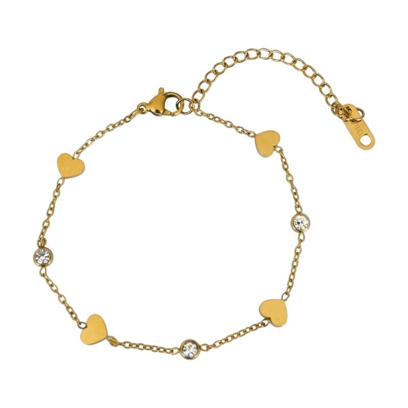 Pulseira (17 cm + 5 cm) Coração Ponto de Luz em Aço