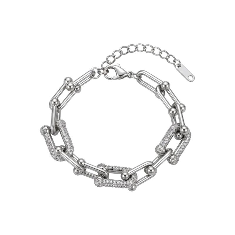 Pulseira (17 cm + 5 cm) Elo T Cravejado em Aço