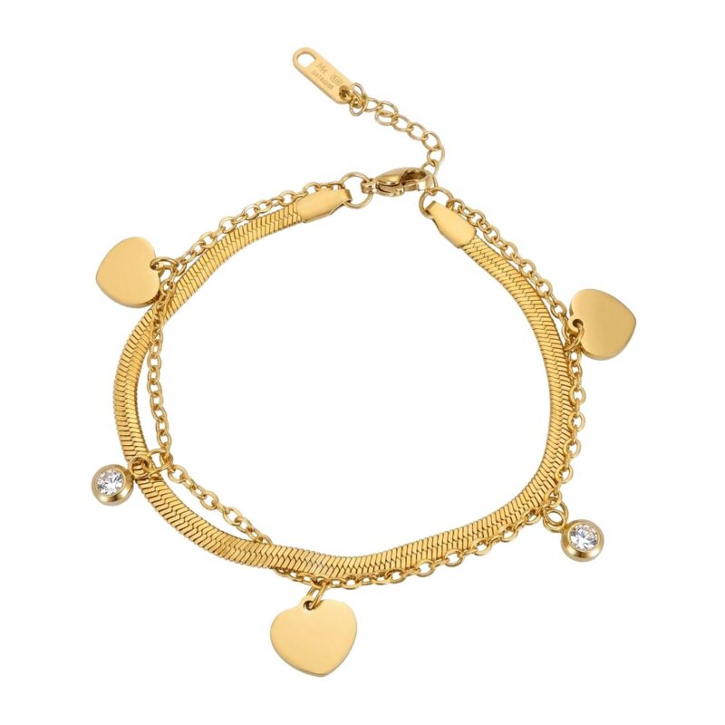 Pulseira (17 cm + 5 cm) Dupla Fita Coração em Aço