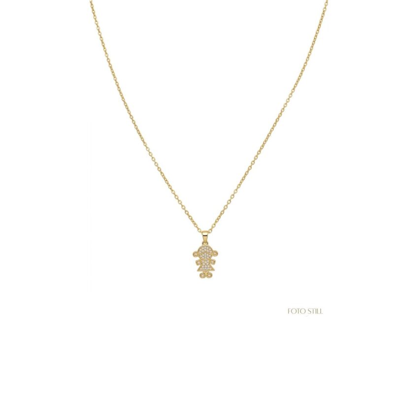 Colar (45 cm + 5 cm) Menina Cravejado Banhado em Ouro 18k