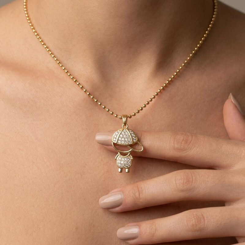 Colar Bolinha Bolinha menino Cravejado Banhado em Ouro 18k