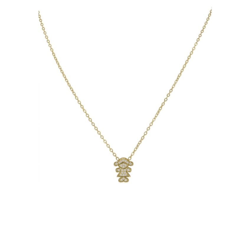 Colar (45 cm + 5 cm) Menina Cravejado Banhado em Ouro 18k