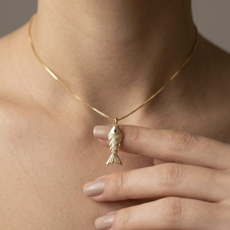 Colar(45 cm + 5 cm)Peixe 3D Banhado em Ouro 18k