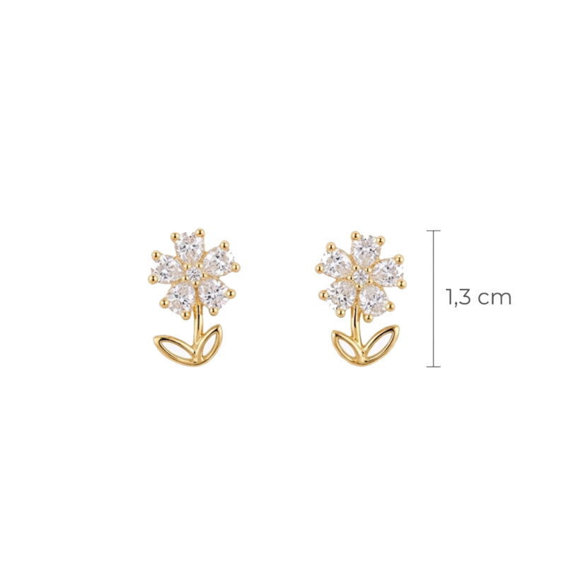 Brinco Flor Cravejado Banhado em Ouro 18K